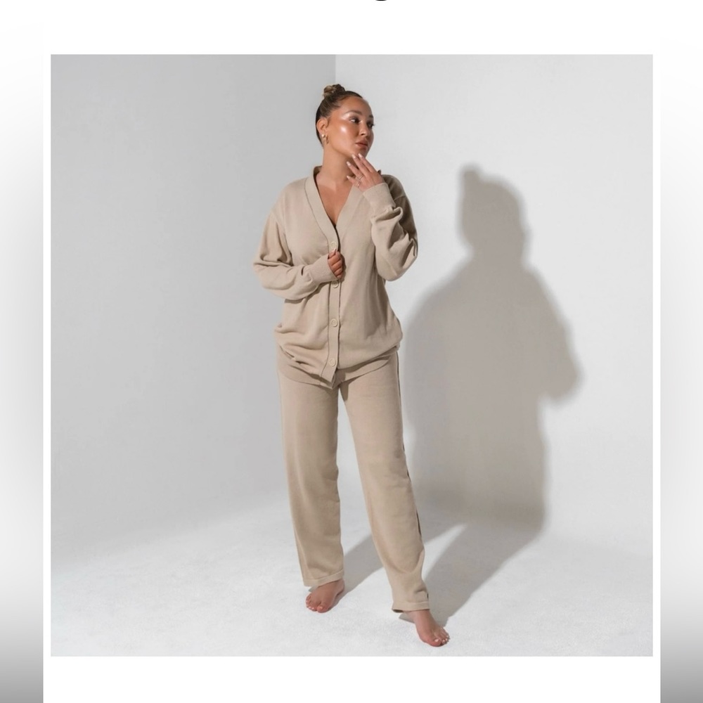 La Voute knit cardigan and pant set.